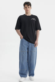 Jeans Hombre Baggy Panel Moto Azul