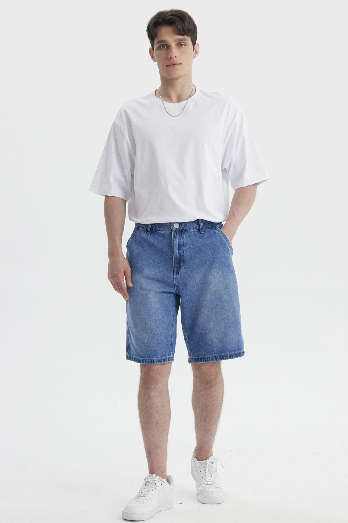 Bermuda Hombre Calce Recto Azul Claro