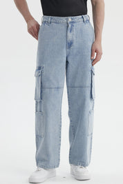 Jeans Hombre Baggy Cargo Moto Azul