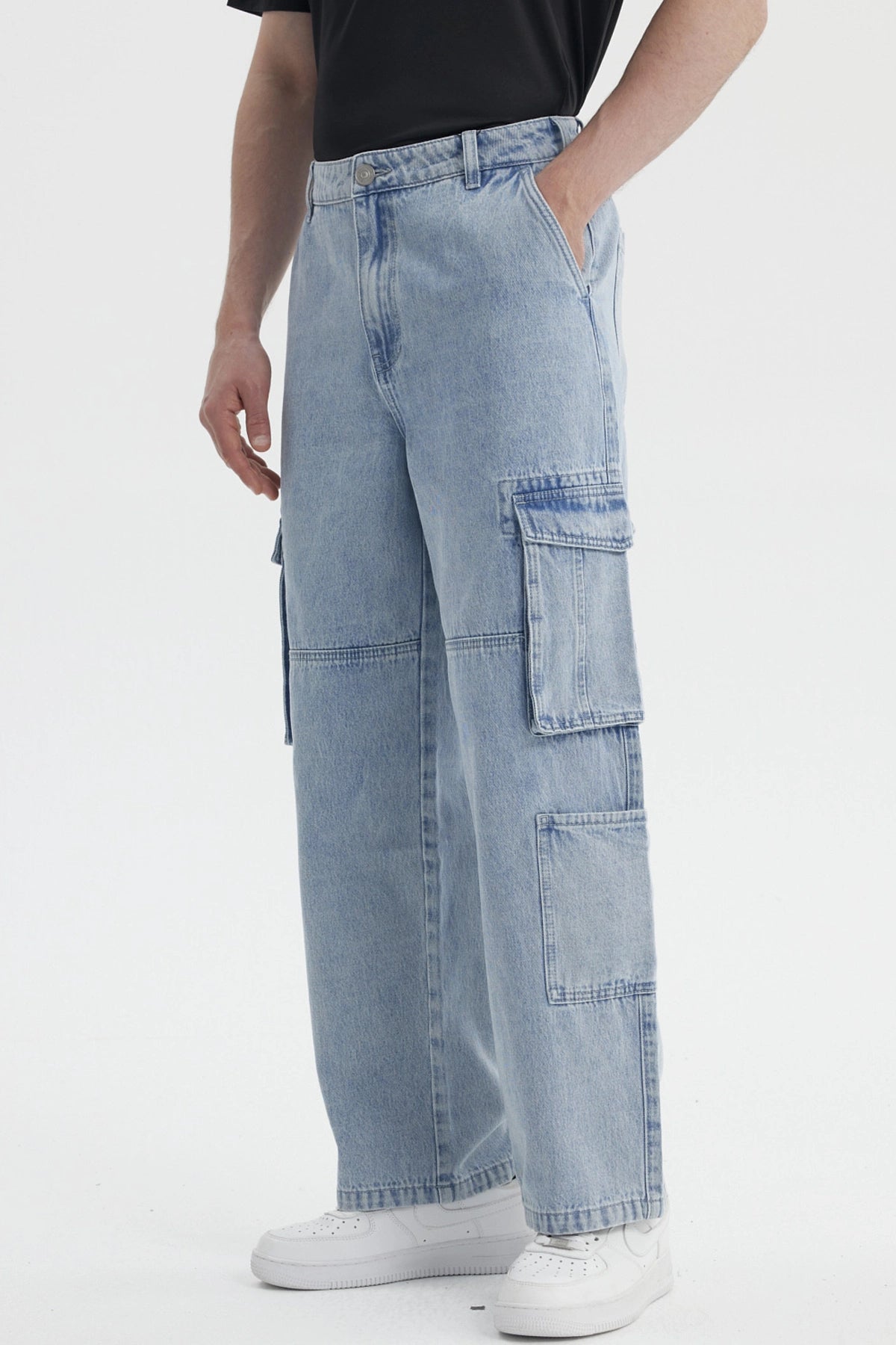 Jeans Hombre Baggy Cargo Moto Azul