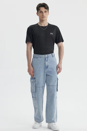 Jeans Hombre Baggy Cargo Moto Azul