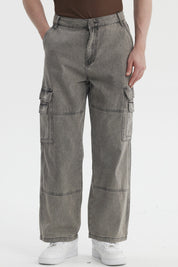 Jeans Hombre Baggy Cargo Moto Gris Claro
