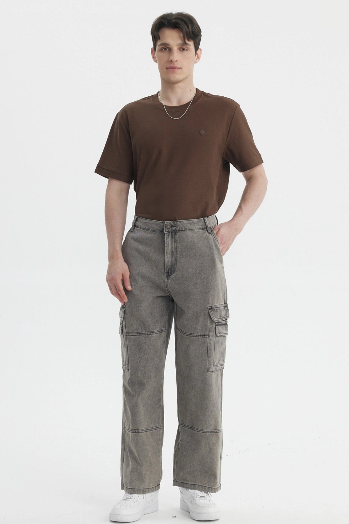 Jeans Hombre Baggy Cargo Moto Gris Claro