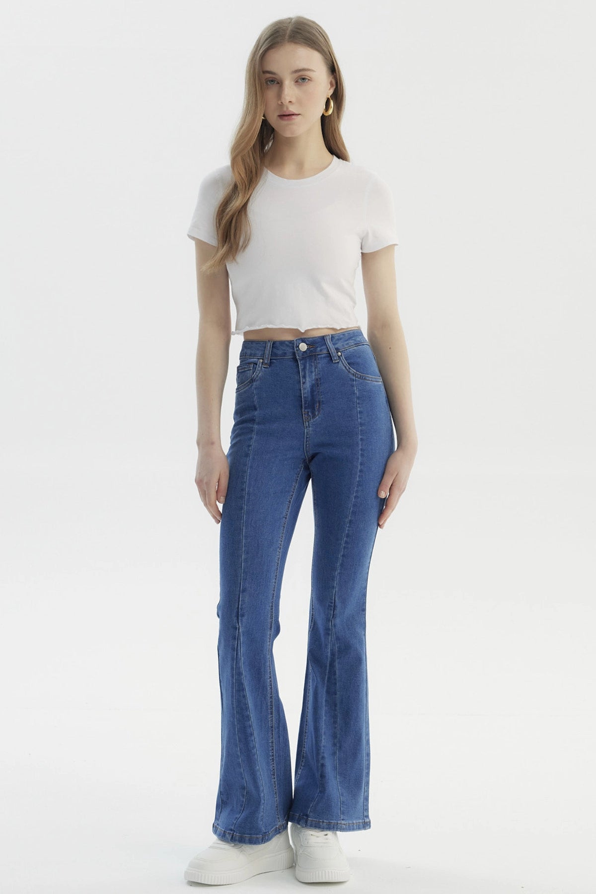 Jeans Mujer Flare Linea Curva Azul
