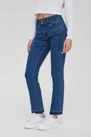 Jeans Mujer Recto Push Up Azul
