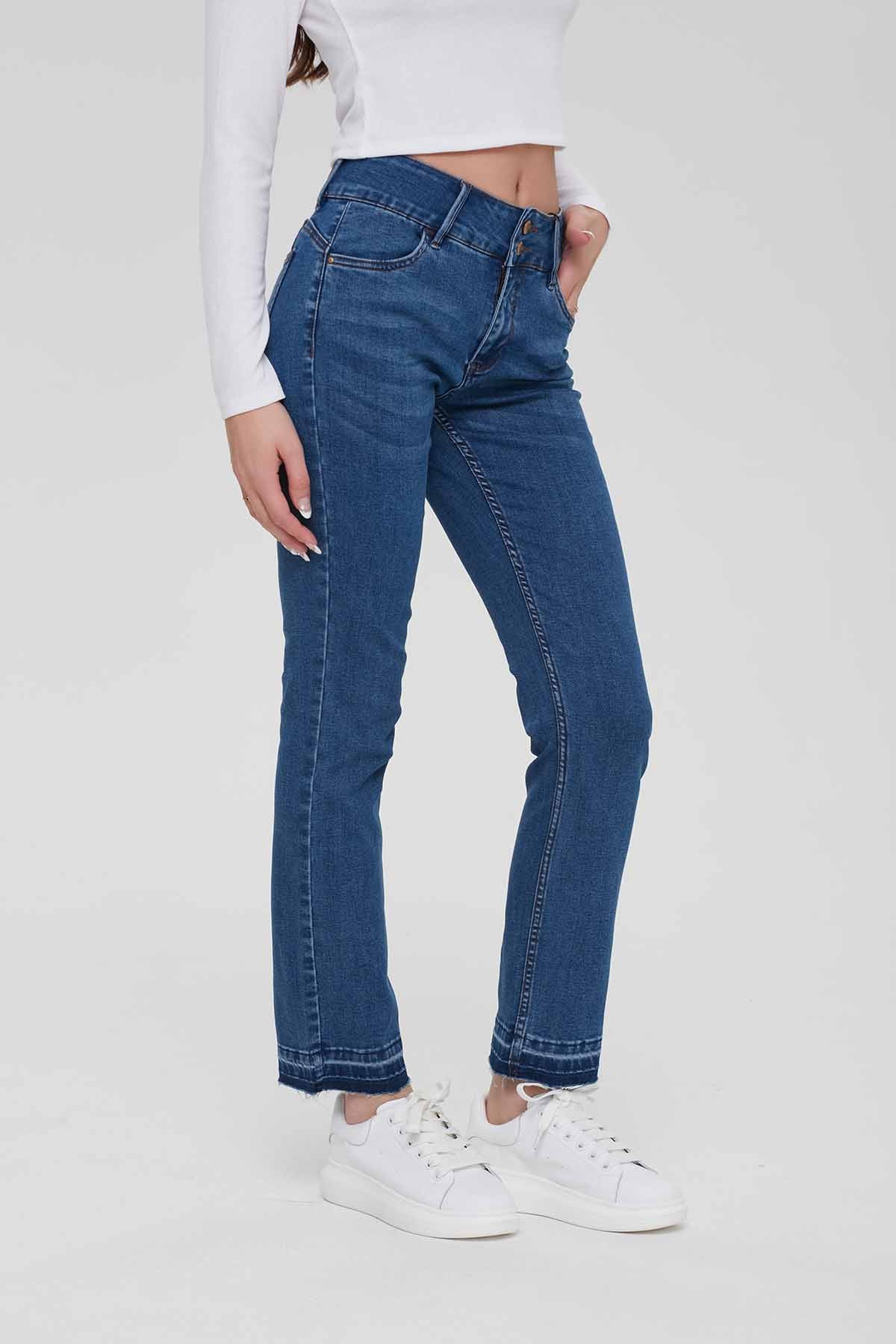 Jeans Mujer Recto Push Up Azul