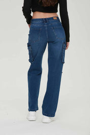 Jeans Mujer Recto Cargo Azul V