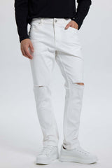 Jeans Slim Rotura Hombre Blanco