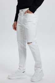 Jeans Hombre Slim Rotura Blanco