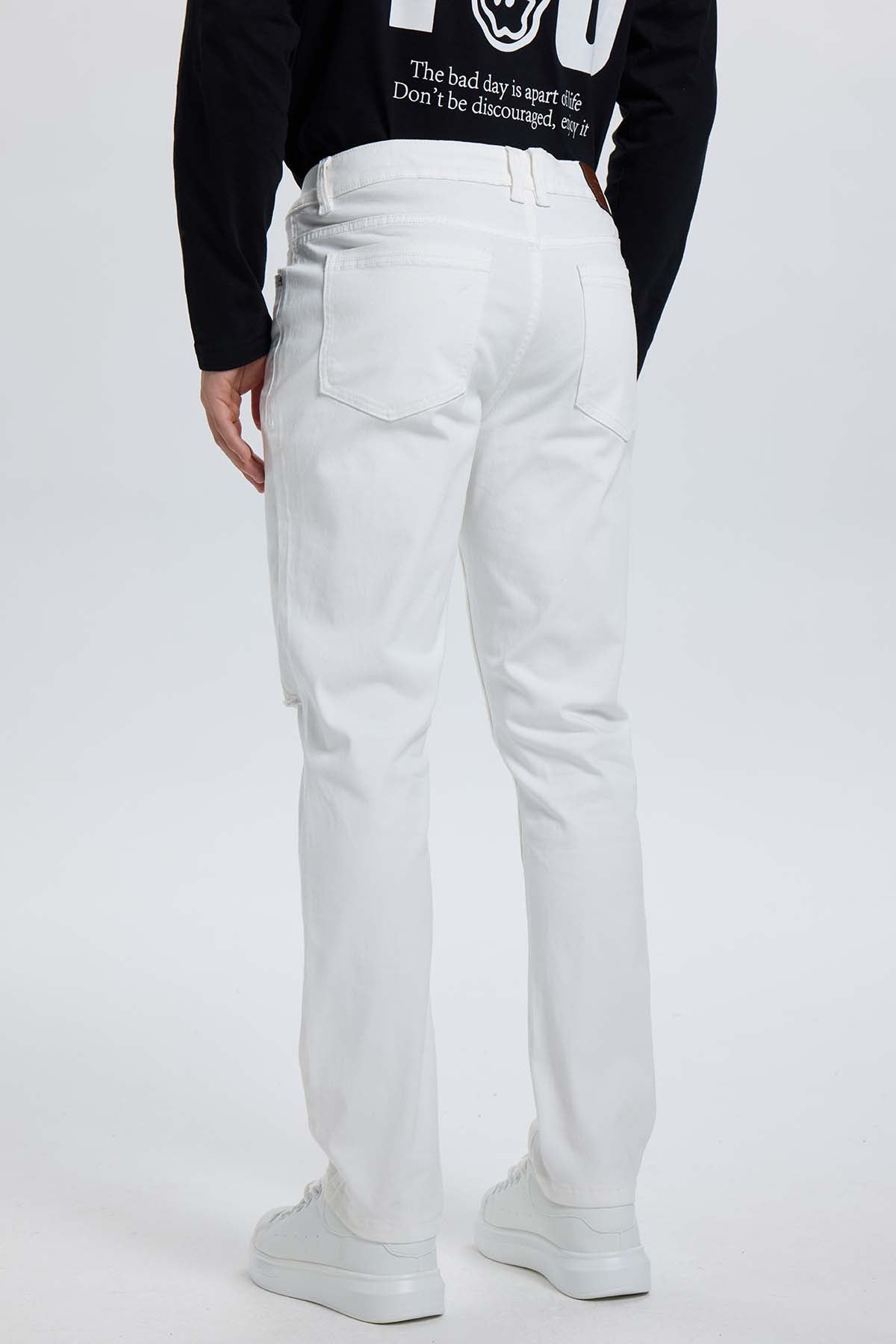 Jeans Hombre Slim Rotura Blanco