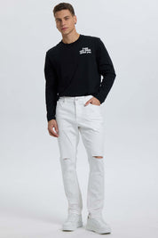Jeans Hombre Slim Rotura Blanco
