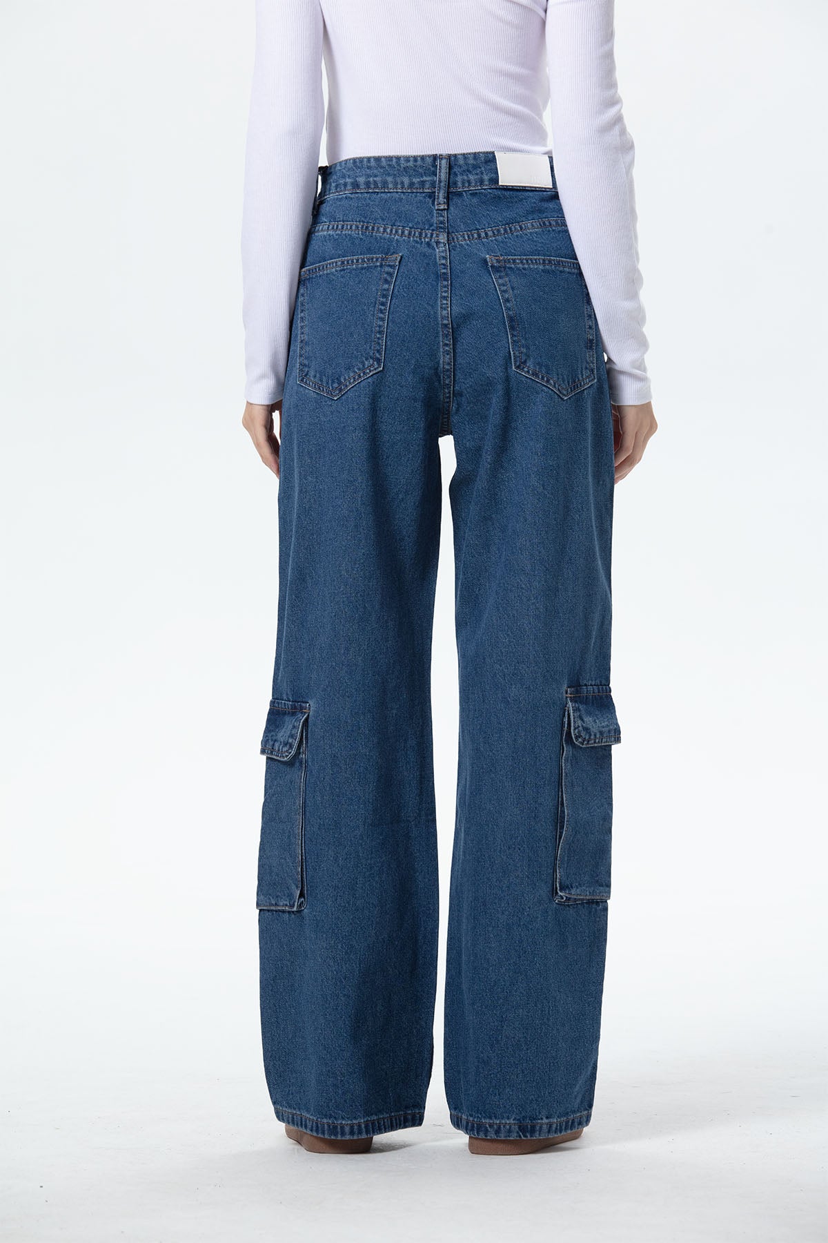 Jeans Mujer Wide Leg Cargo B Azul