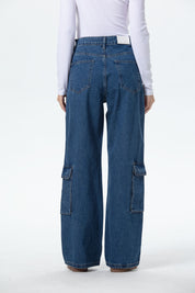 Jeans Mujer Wide Leg Cargo B Azul