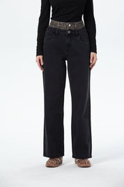 Jeans Mujer Cintura Calce Recto Negro