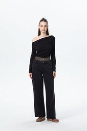 Jeans Mujer Cintura Calce Recto Negro
