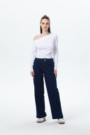Jeans Mujer Bolsillo Calce Recto Azul Índigo