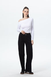 Jeans Mujer Bolsillo Calce Recto Negro