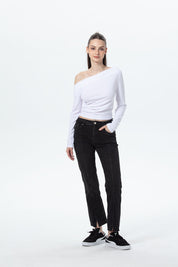 Jeans Mujer Slim Linea Abertura Gris