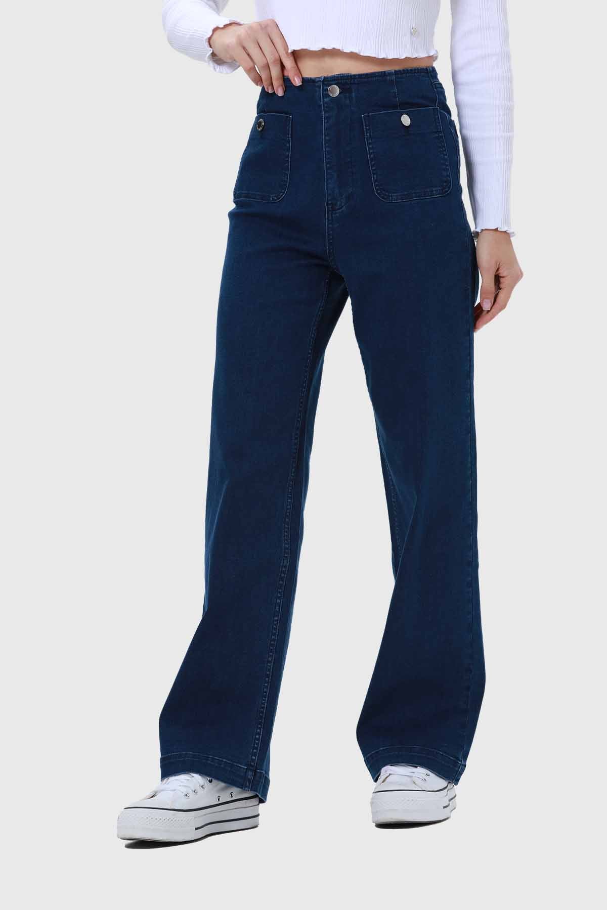 Jeans Mujer Lavado Calce Recto Azul
