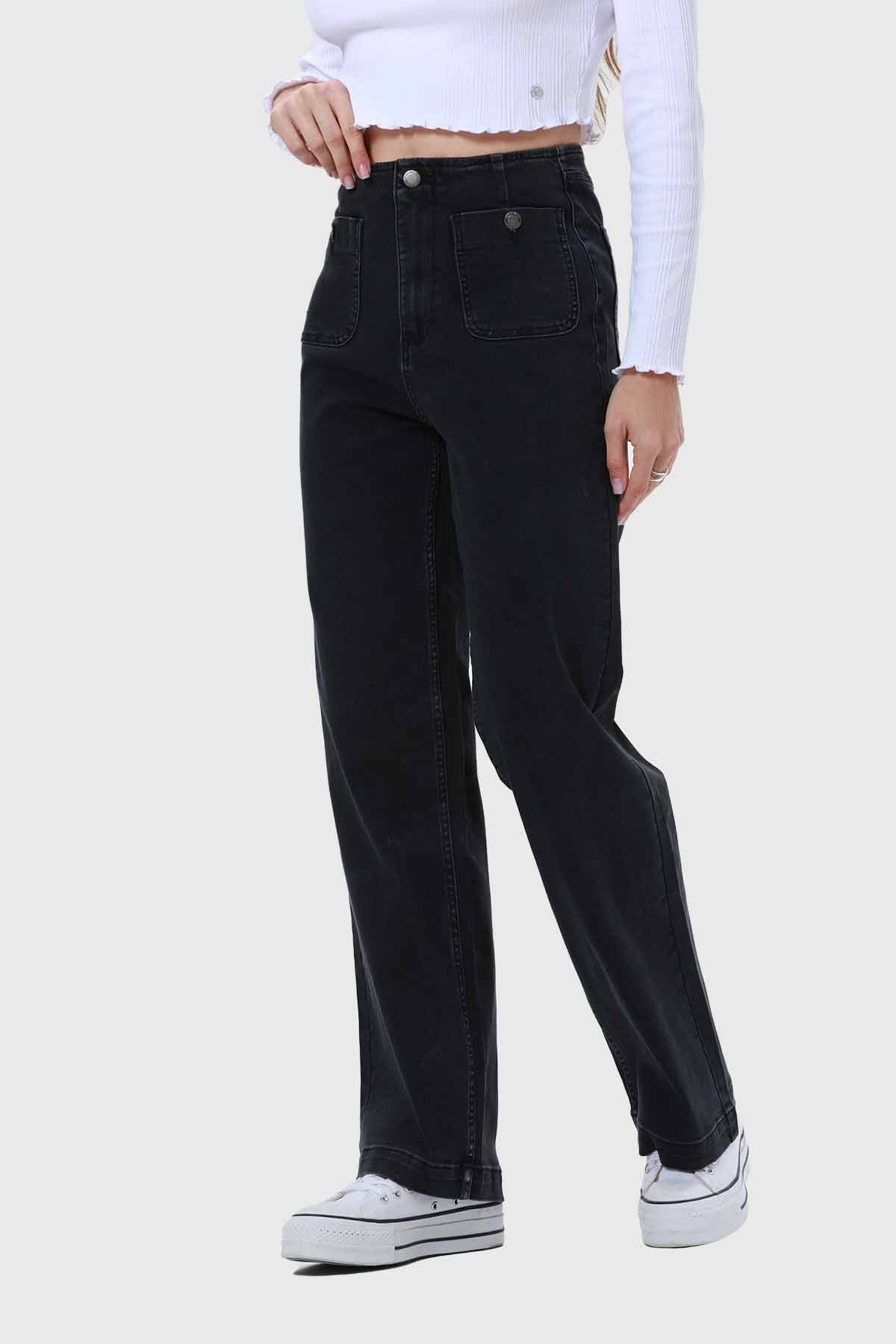 Jeans Mujer Lavado Calce Recto Negro