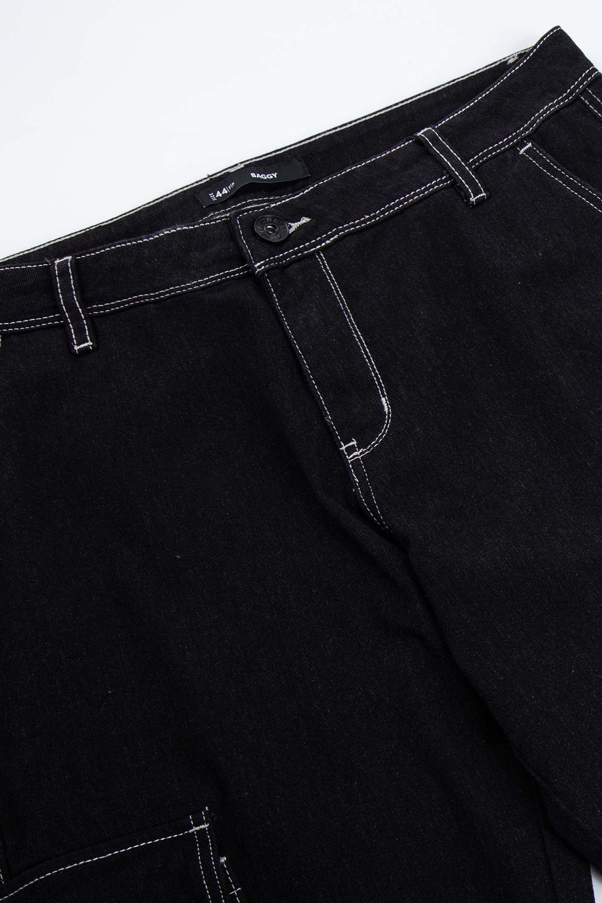 Jeans Hombre Cargo Costura Negro