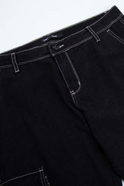 Jeans Hombre Cargo Costura Negro