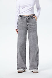 Jeans Mujer Wide Leg Cargo Gris