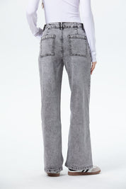 Jeans Mujer Wide Leg Cargo Gris