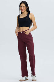 Jeans Mujer Calce Recto Burdeo