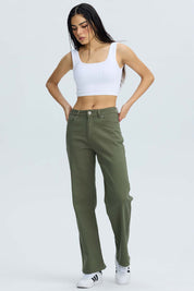 Jeans Mujer Calce Recto Verde Oscuro