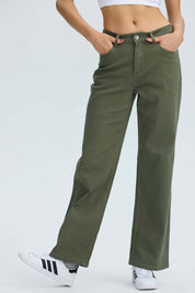 Jeans Mujer Calce Recto Verde Oscuro