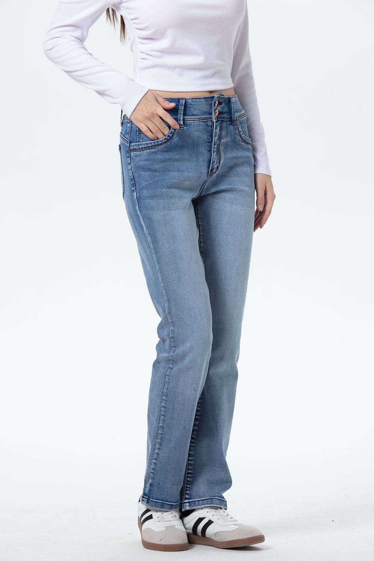 Jeans mujer flo calce recto azul