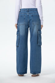 Jeans Mujer Bolsillo Calce Recto Azul