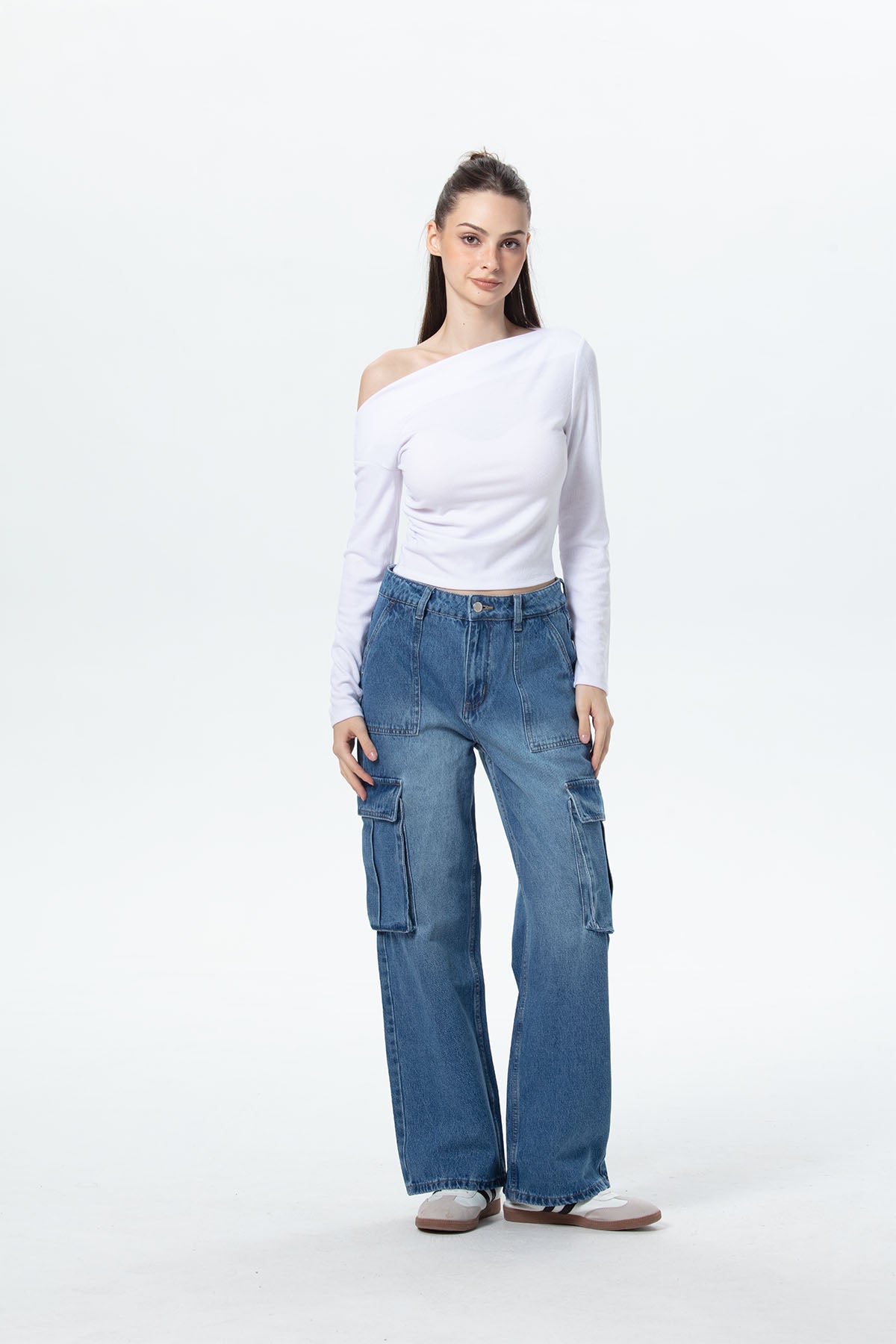 Jeans Mujer Bolsillo Calce Recto Azul