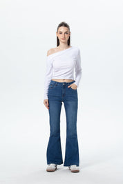 Jeans Mujer Vale Flare Azul denim elástico