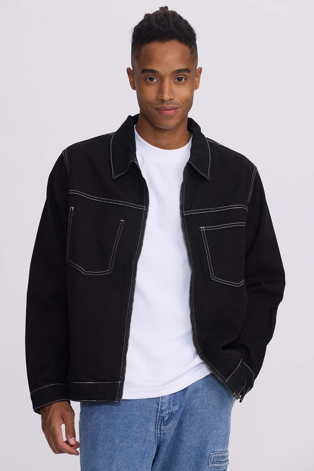 Chaqueta Hombre Costura Negro