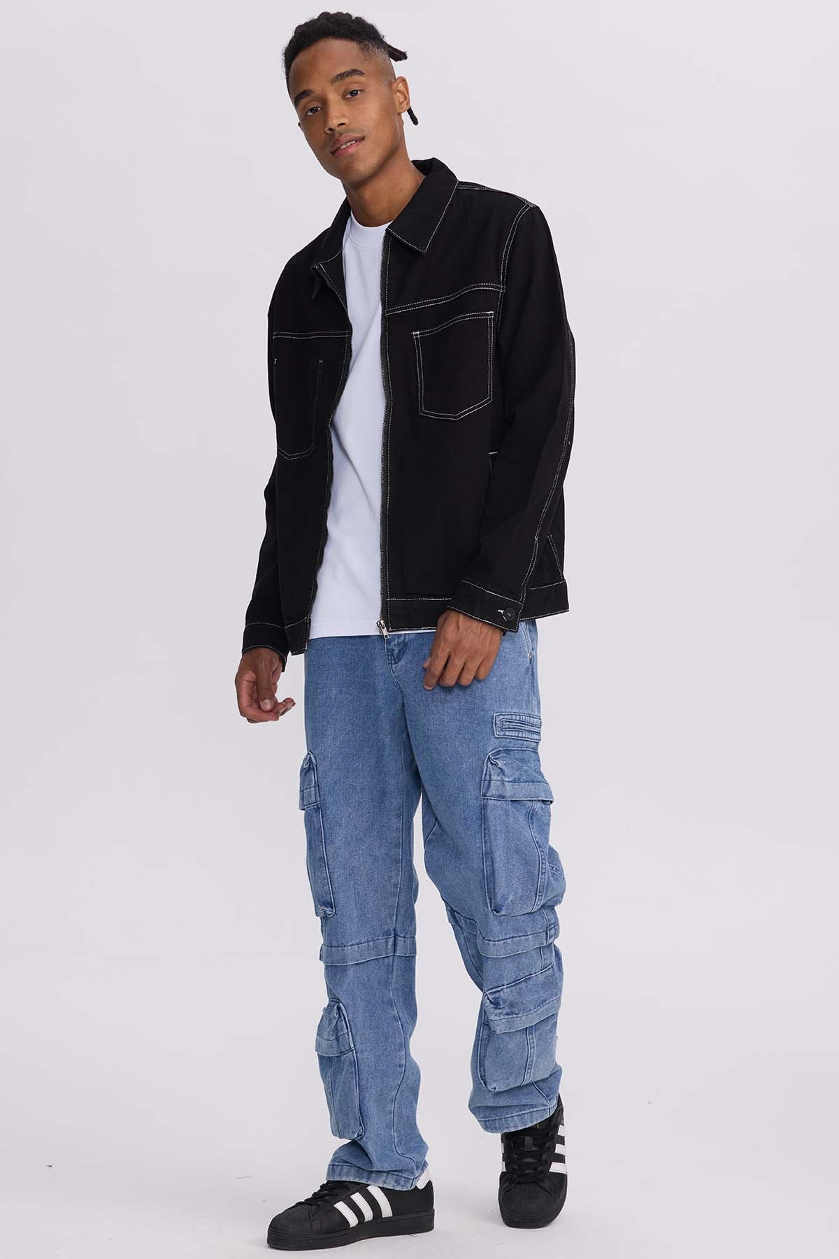 Chaqueta Hombre Costura Negro