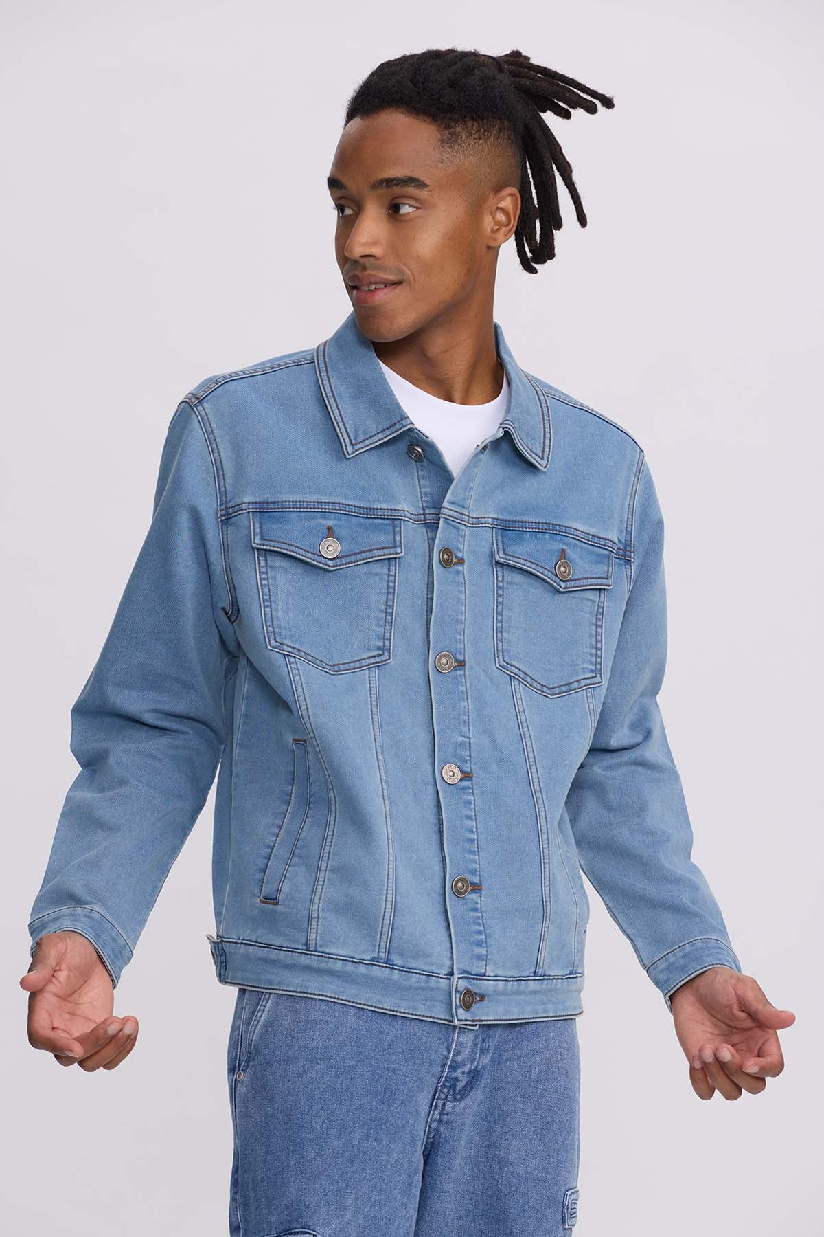 Chaqueta Hombre Denim Clásico Azul Retro