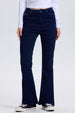 Jeans mujer flare azul índigo con tachas, estilo moderno y cómodo.