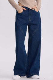 Jeans Mujer Wide Leg Cortes Azul Oscuro