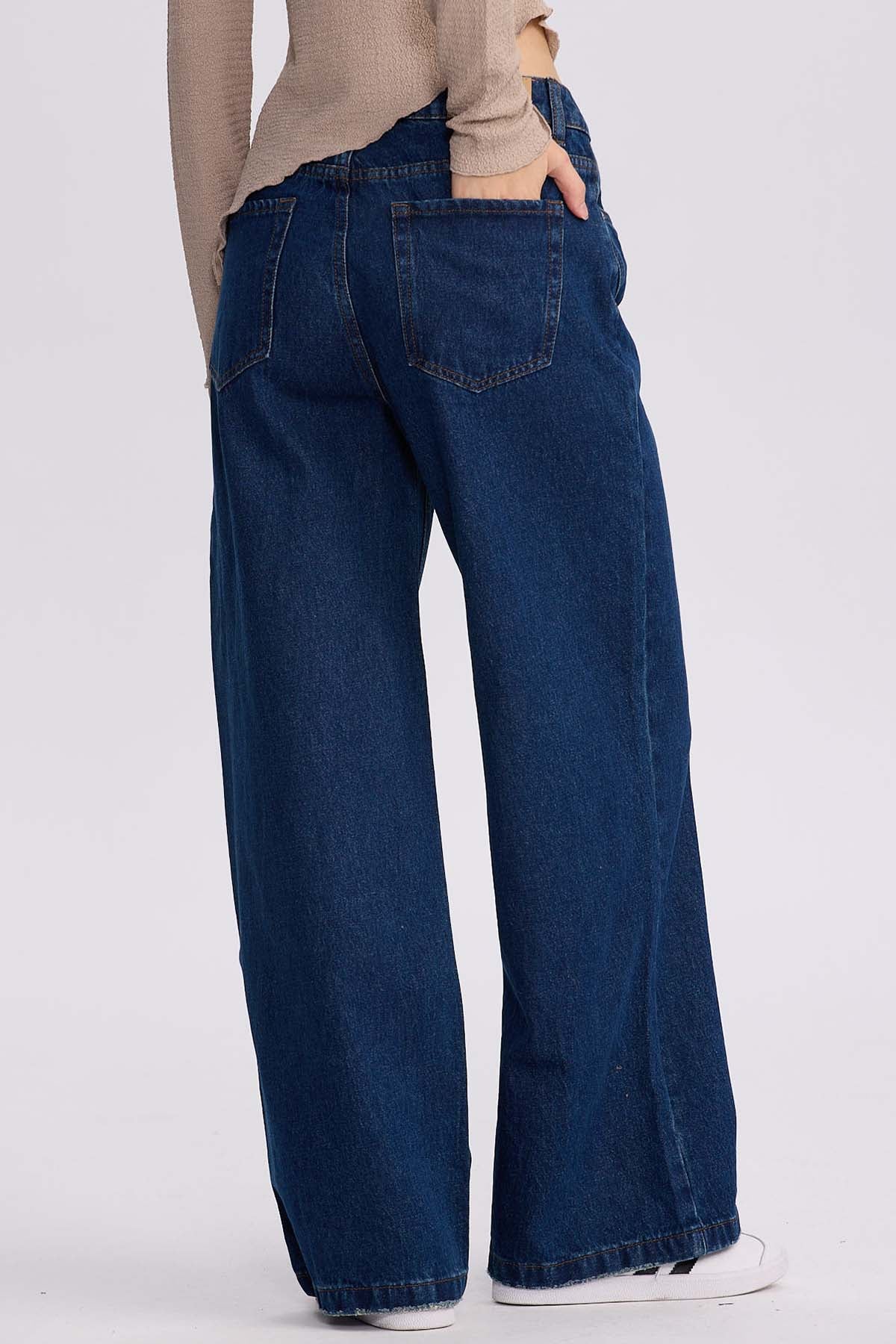 Jeans Mujer Wide Leg Cortes Azul Oscuro