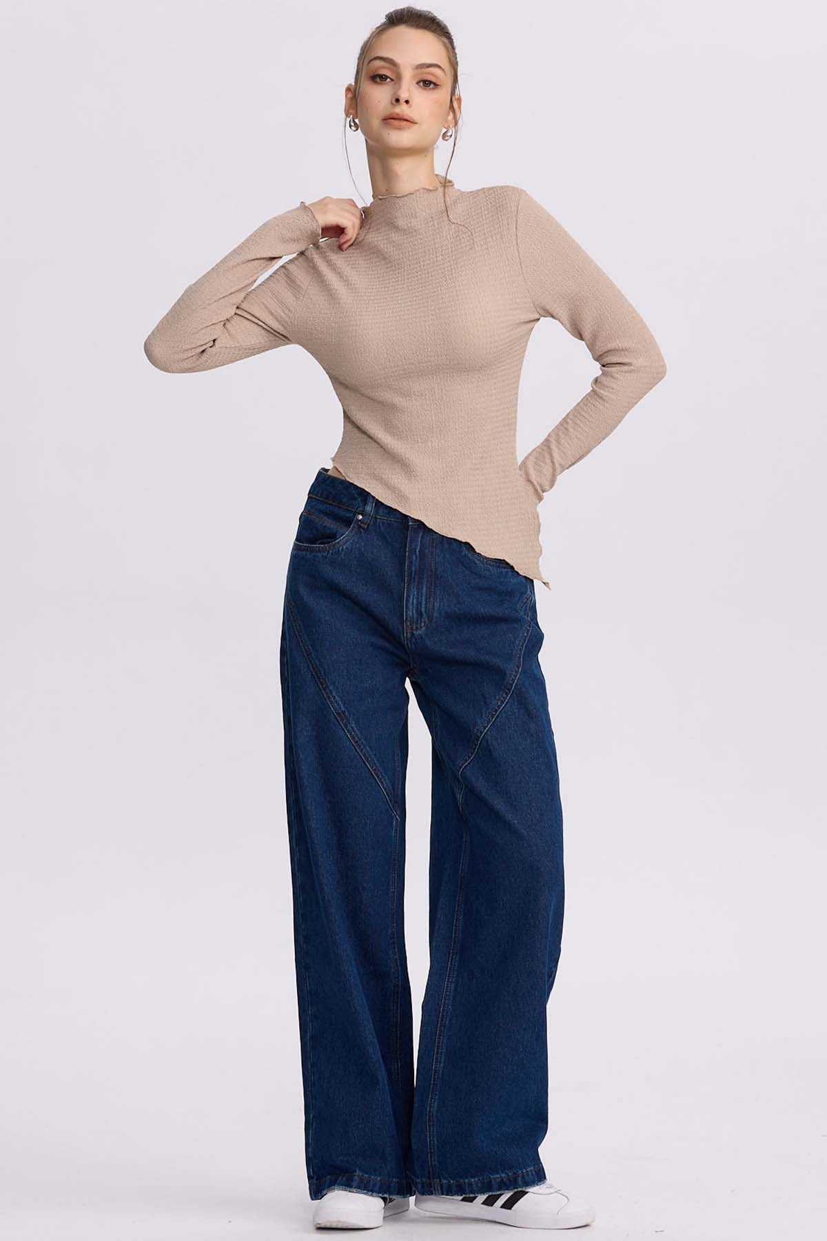 Jeans Mujer Wide Leg Cortes Azul Oscuro