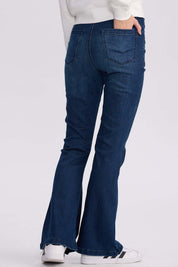 Jeans Mujer Flare Bolsillo Azul Oscuro