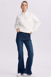 Jeans Mujer Flare Bolsillo Azul Oscuro