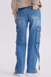Jeans Mujer Calce Recto Cargo Azul