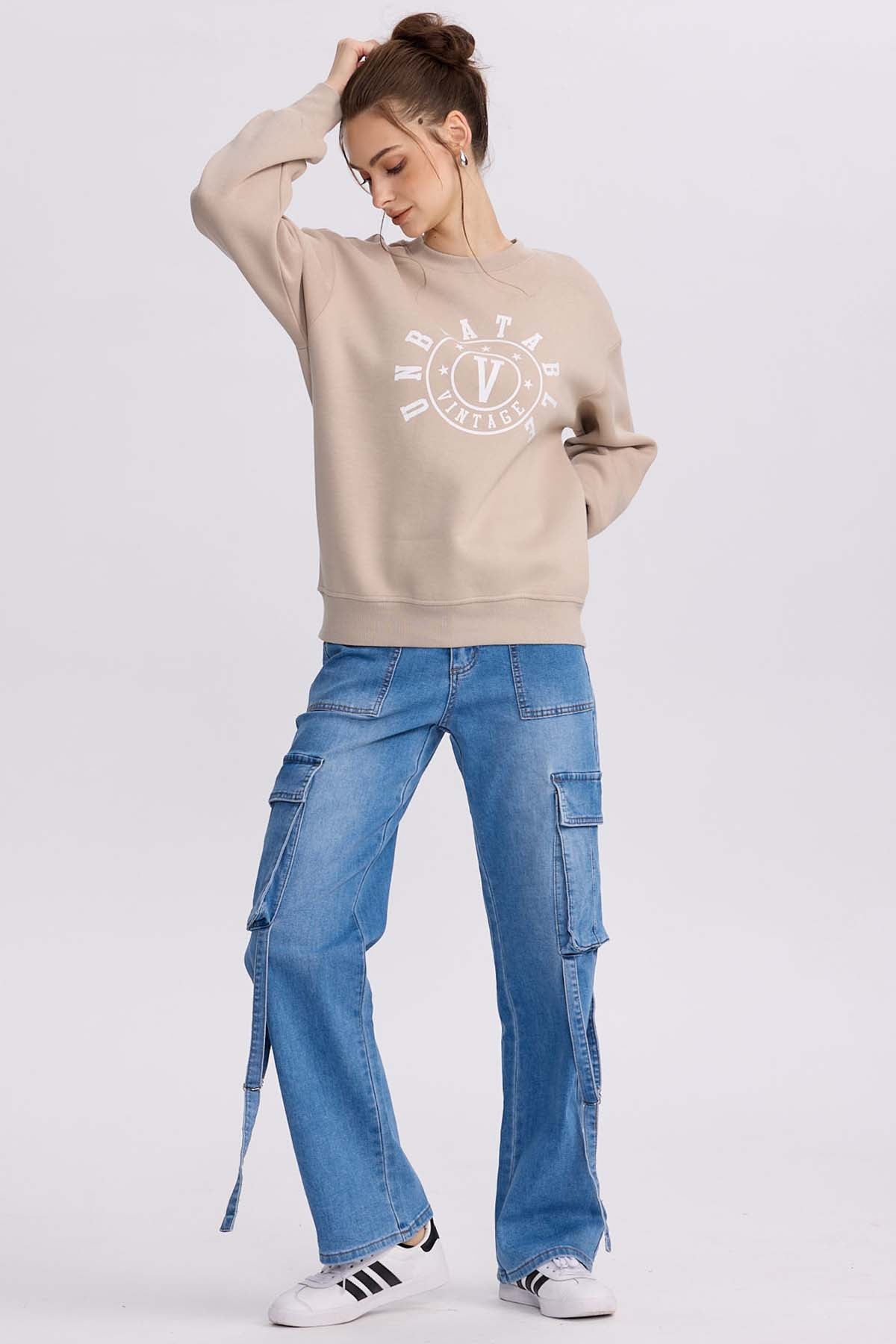 Jeans Mujer Calce Recto Cargo Azul