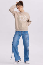 Jeans Mujer Calce Recto Cargo Azul