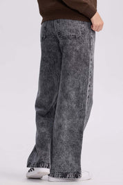 Jeans Mujer Wide Leg Cinturón Gris Oscuro