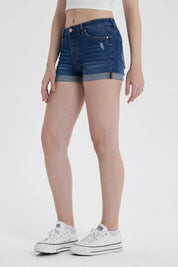 Short Mujer Roll Up Tiro Alto Azul
