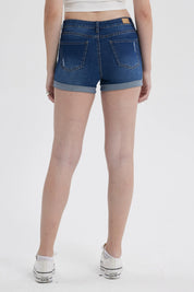 Short Mujer Roll Up Tiro Alto Azul